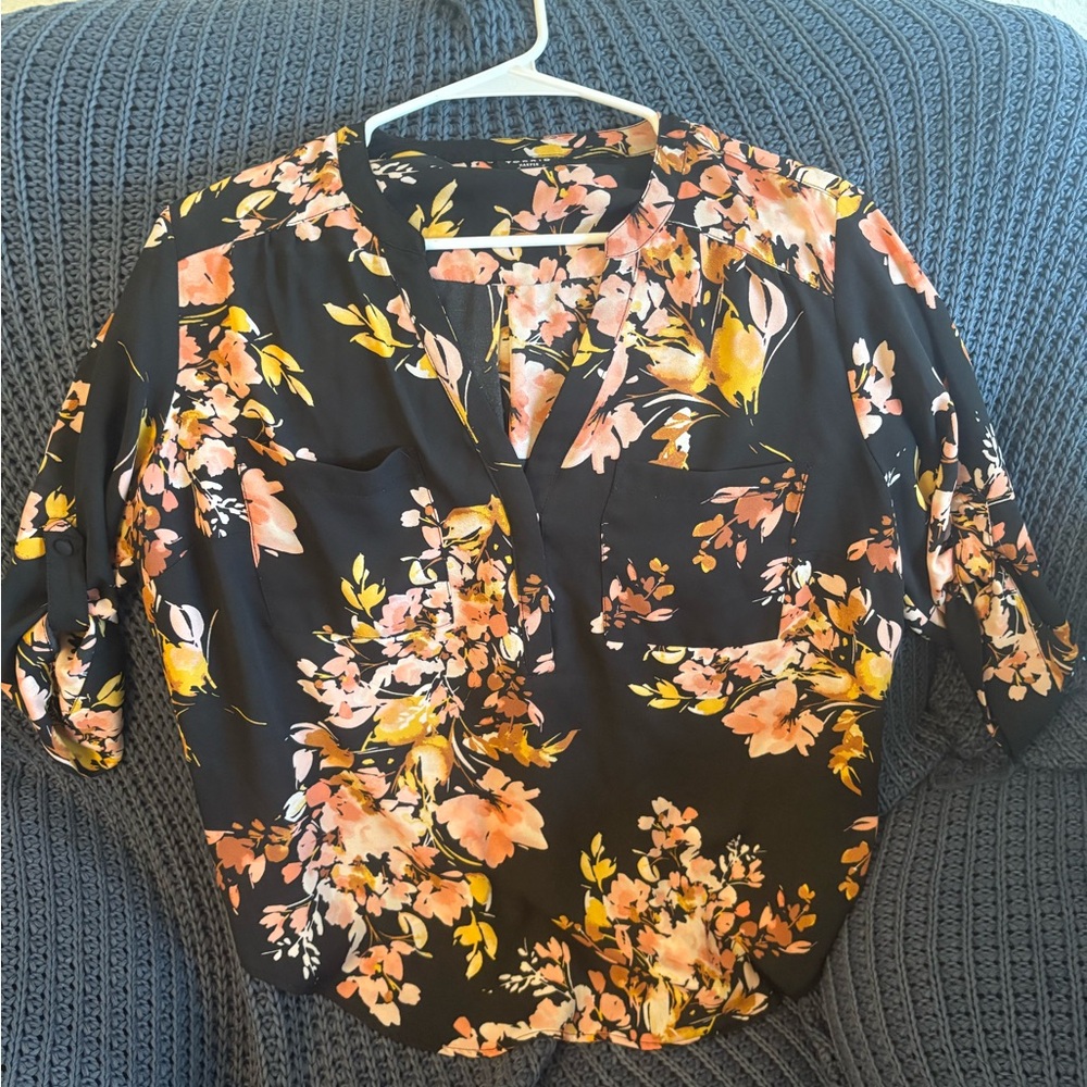Torrid Black and Orange Floral Blouse